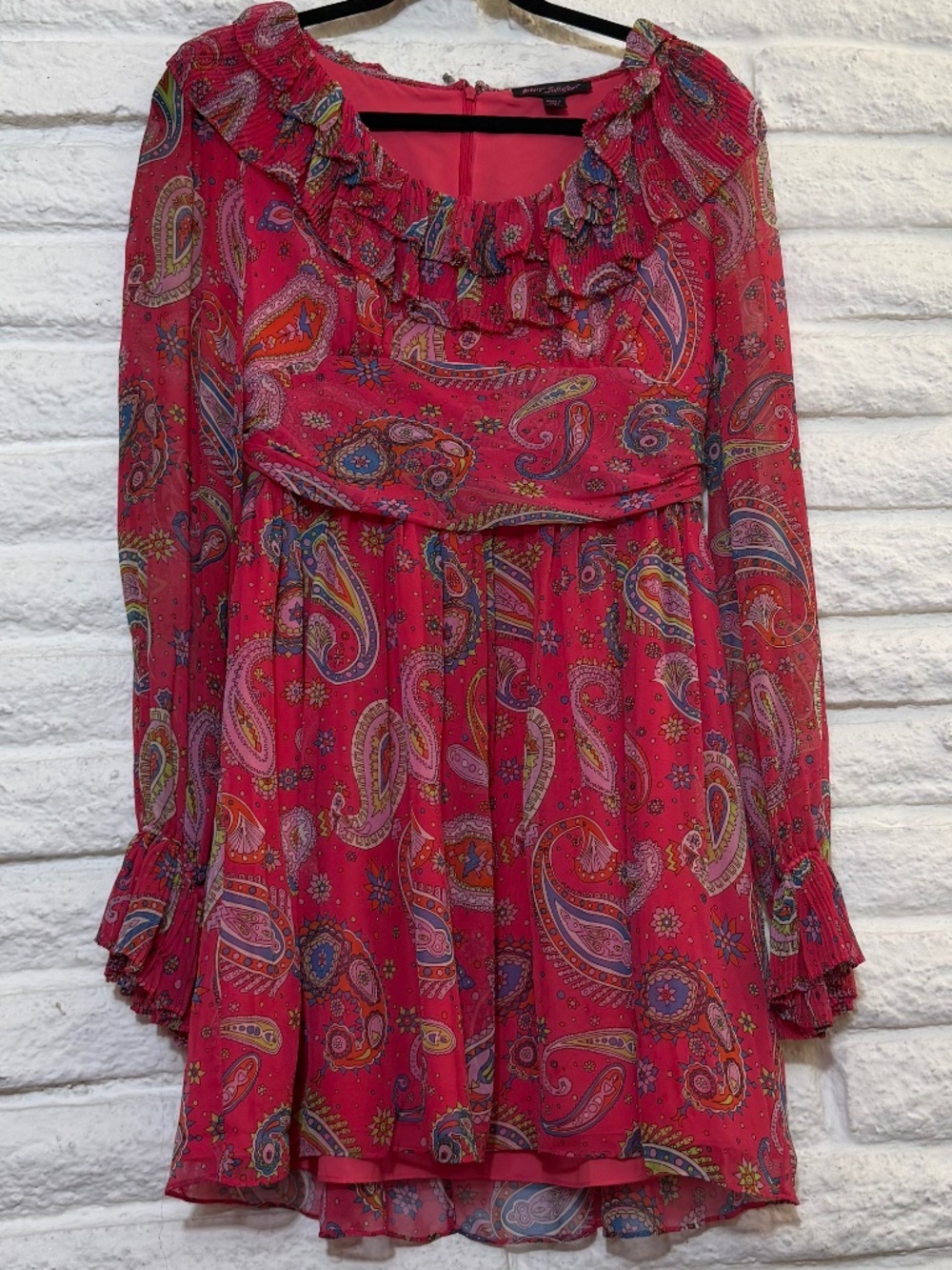 Vintage Betsey Johnson Coral Colorful Paisley Print Dress